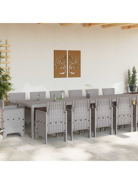 Dārza ēdamgalds 15 pcs gaiši pelēks polt rattan