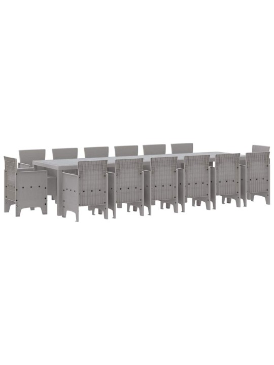 Dārza ēdamgalds 15 pcs gaiši pelēks polt rattan