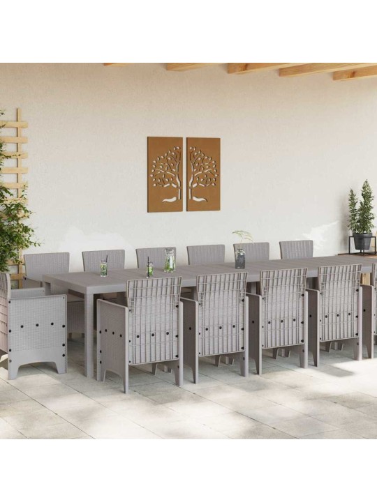 Dārza ēdamgalds 15 pcs gaiši pelēks polt rattan