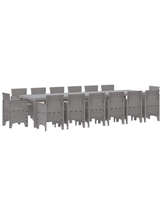 Dārza ēdamgalds 15 pcs gaiši pelēks polt rattan