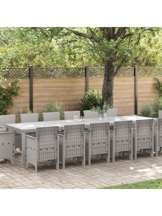 Dārza ēdamgalds 15 pcs gaiši pelēks polt rattan