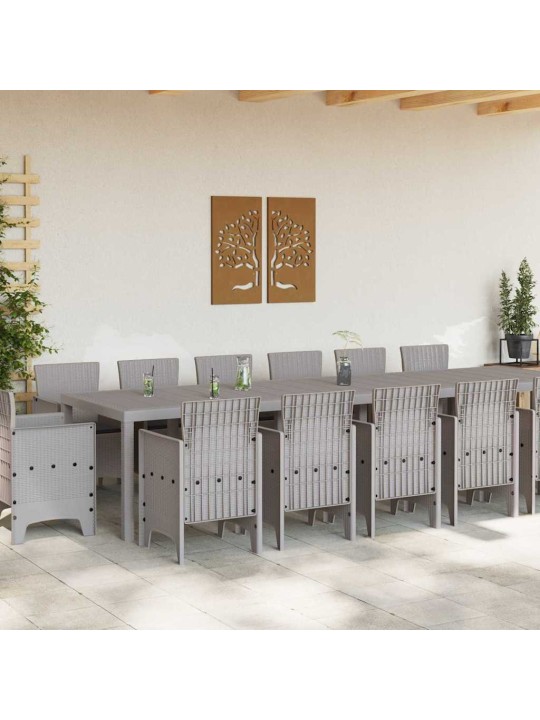 Dārza ēdamgalds 15 pcs gaiši pelēks polt rattan