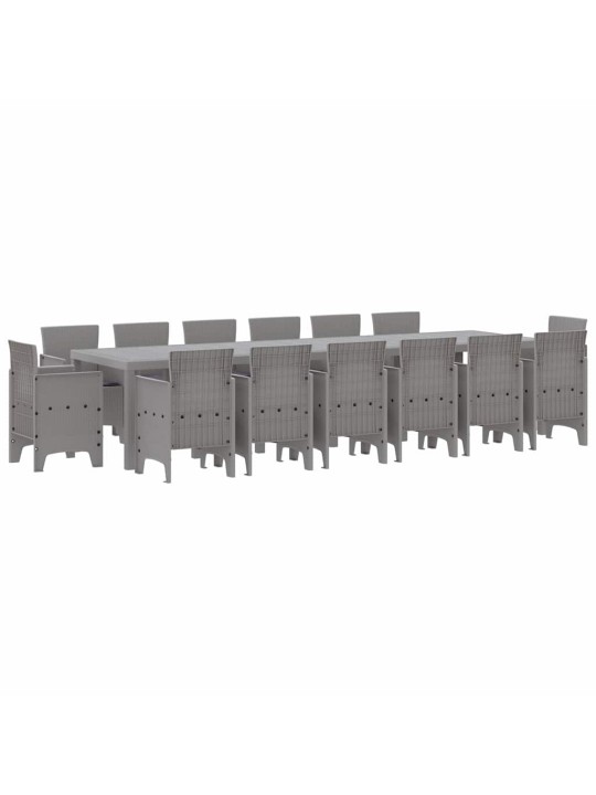 Dārza ēdamgalds 15 pcs gaiši pelēks polt rattan