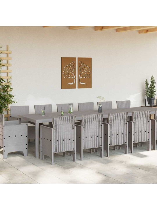 Dārza ēdamgalds 15 pcs gaiši pelēks polt rattan