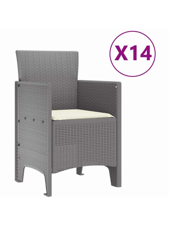 Dārza ēdamgalds 15 pcs gaiši pelēks polt rattan
