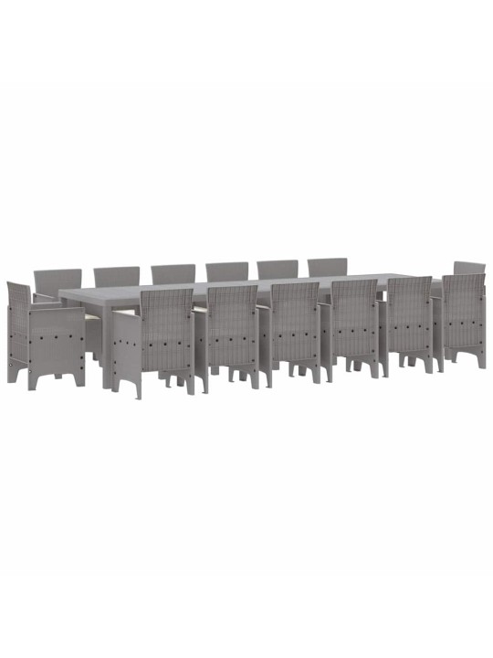 Dārza ēdamgalds 15 pcs gaiši pelēks polt rattan