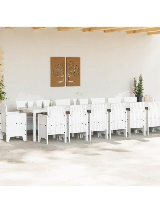 Dārza ēdamgalds 17 pcs balts polt rattan