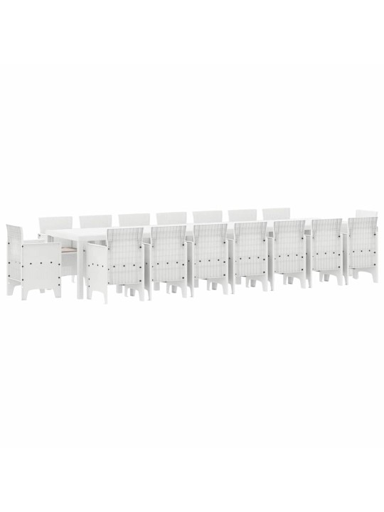 Dārza ēdamgalds 17 pcs balts polt rattan
