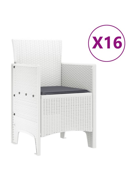 Dārza ēdamgalds 17 pcs balts polt rattan