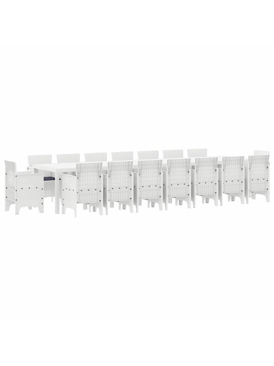 Dārza ēdamgalds 17 pcs balts polt rattan