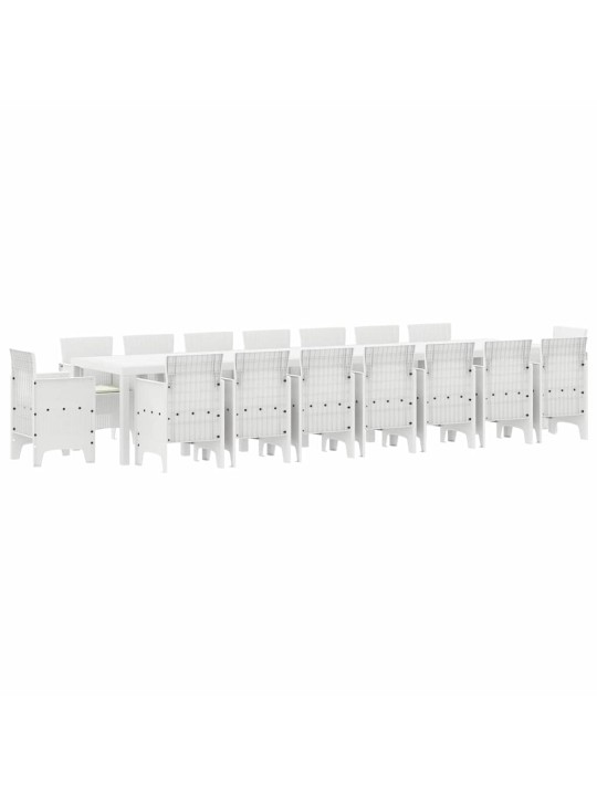Dārza ēdamgalds 17 pcs balts polt rattan