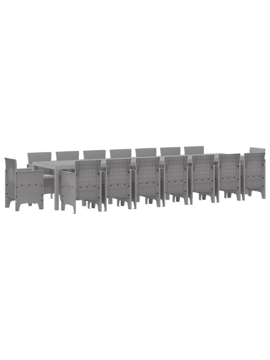 Dārza ēdamgalds 17 pcs gaiši pelēks polt rattan
