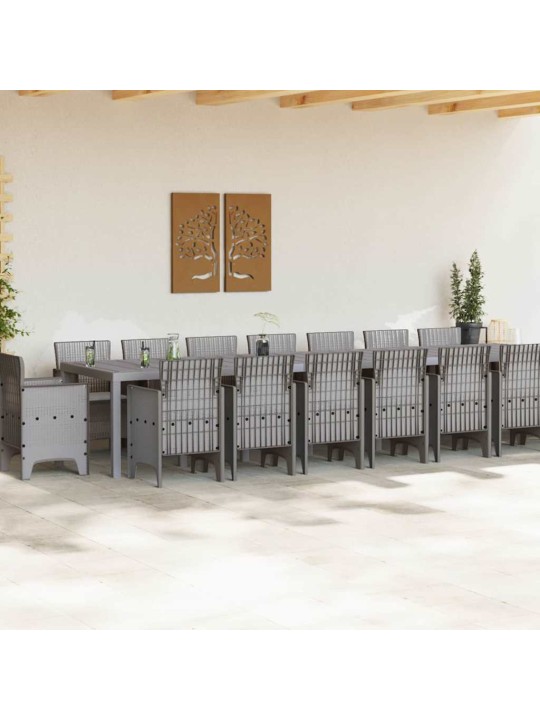Dārza ēdamgalds 17 pcs gaiši pelēks polt rattan