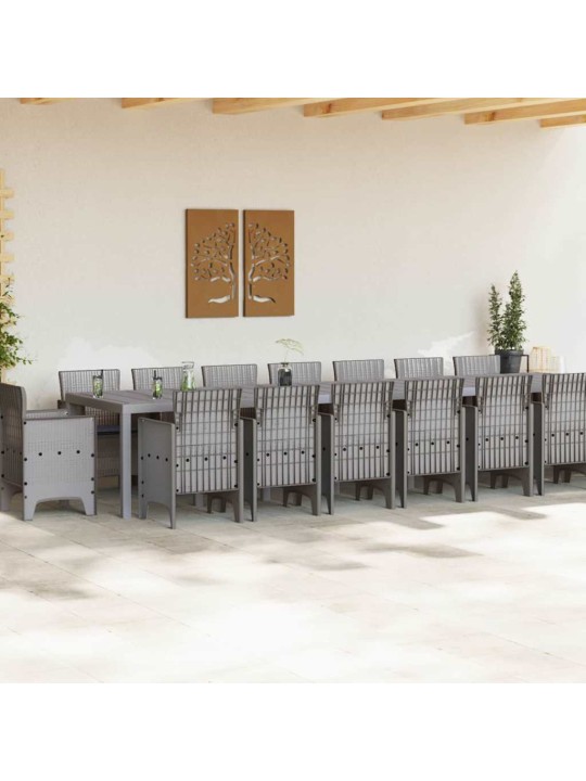 Dārza ēdamgalds 17 pcs gaiši pelēks polt rattan