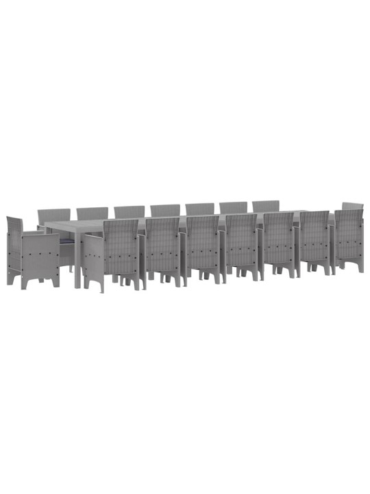 Dārza ēdamgalds 17 pcs gaiši pelēks polt rattan