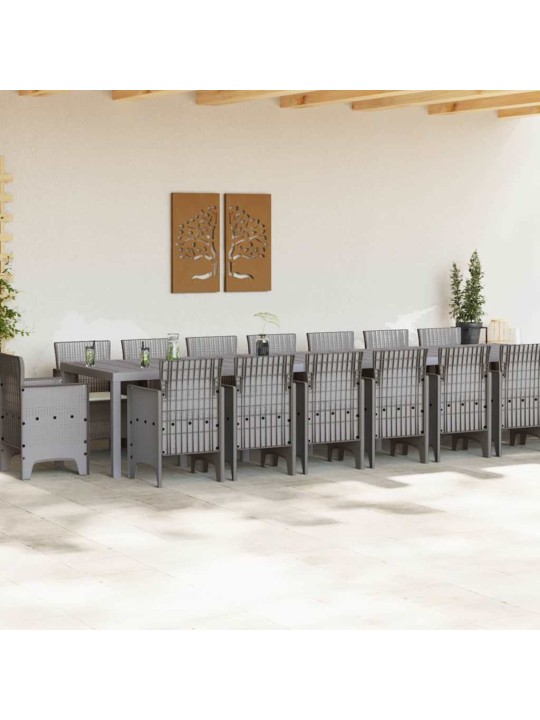 Dārza ēdamgalds 17 pcs gaiši pelēks polt rattan