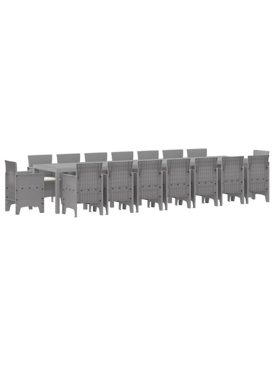Dārza ēdamgalds 17 pcs gaiši pelēks polt rattan