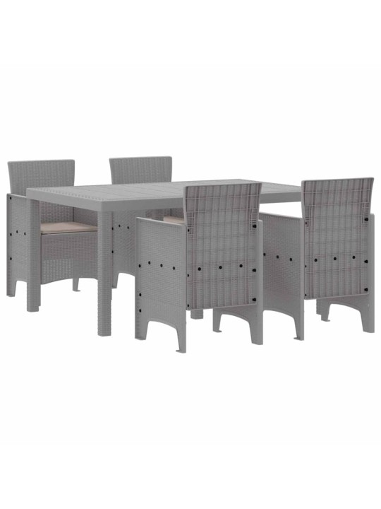 Dārza ēdamgalds 5 pcs gaiši pelēks polt rattan