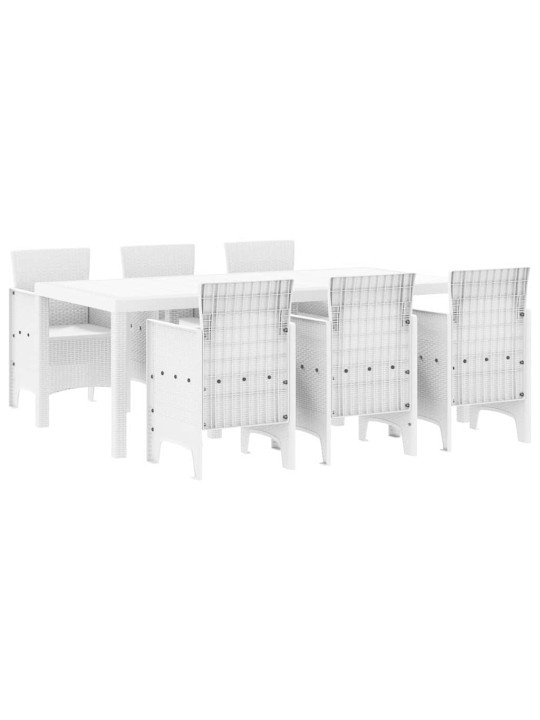 Dārza ēdamgalds 7 pcs balts polt rattan