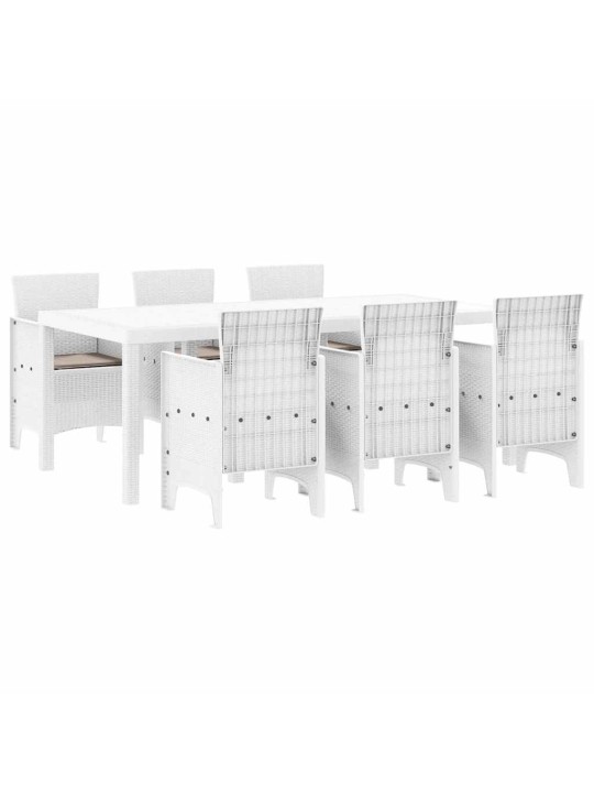 Dārza ēdamgalds 7 pcs balts polt rattan