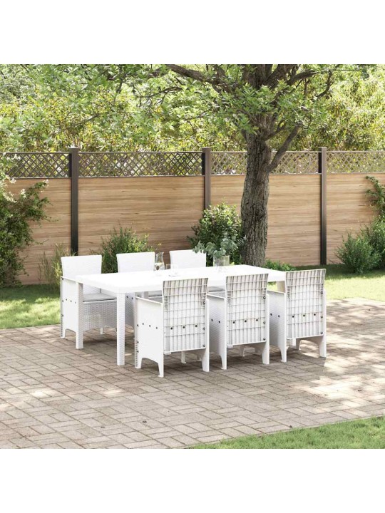 Dārza ēdamgalds 7 pcs balts polt rattan