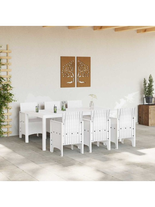 Dārza ēdamgalds 7 pcs balts polt rattan