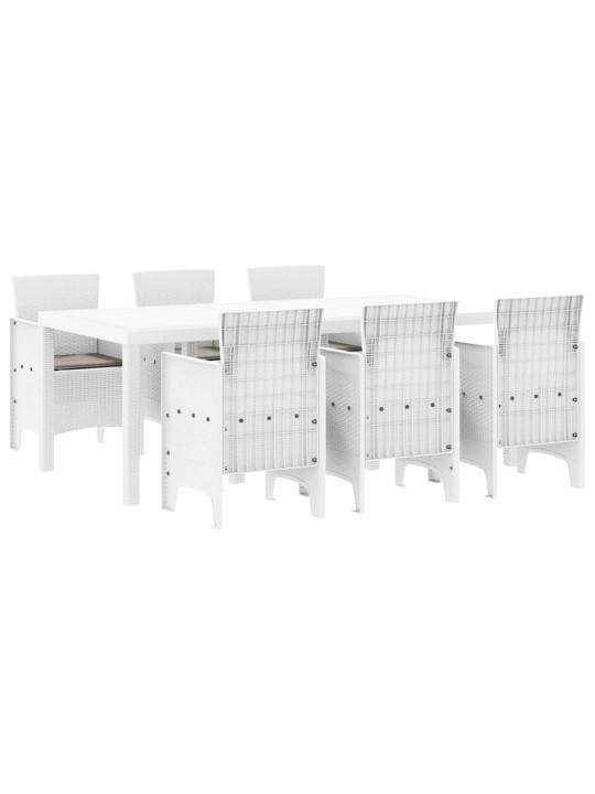 Dārza ēdamgalds 7 pcs balts polt rattan