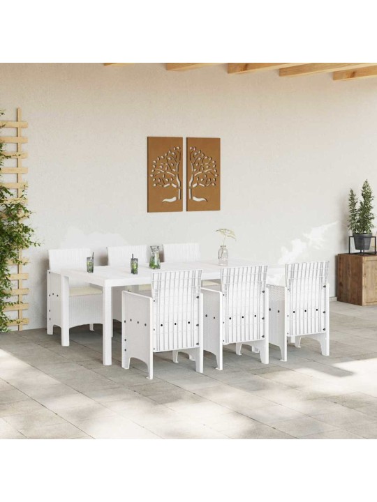 Dārza ēdamgalds 7 pcs balts polt rattan