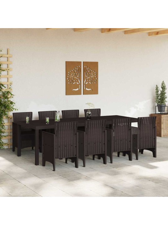 Dārza ēdamgalds 9 pcs brūna polt rattan