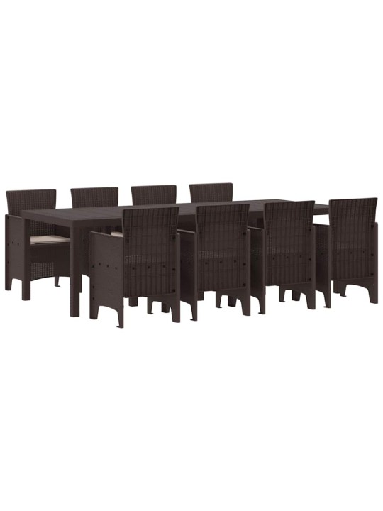 Dārza ēdamgalds 9 pcs brūna polt rattan