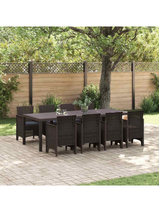 Dārza ēdamgalds 9 pcs brūna polt rattan
