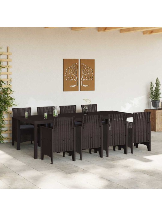 Dārza ēdamgalds 9 pcs brūna polt rattan