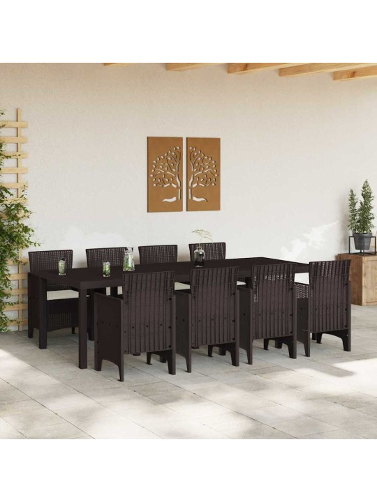 Dārza ēdamgalds 9 pcs brūna polt rattan