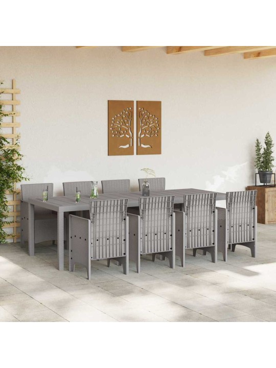 Dārza ēdamgalds 9 pcs balts polt rattan