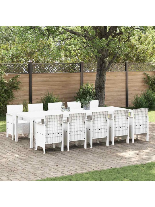 Dārza ēdamgalds 11 pcs balts rattan un tērauds