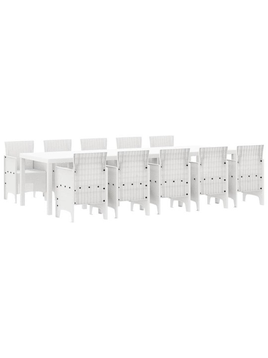 Dārza ēdamgalds 11 pcs balts rattan un tērauds