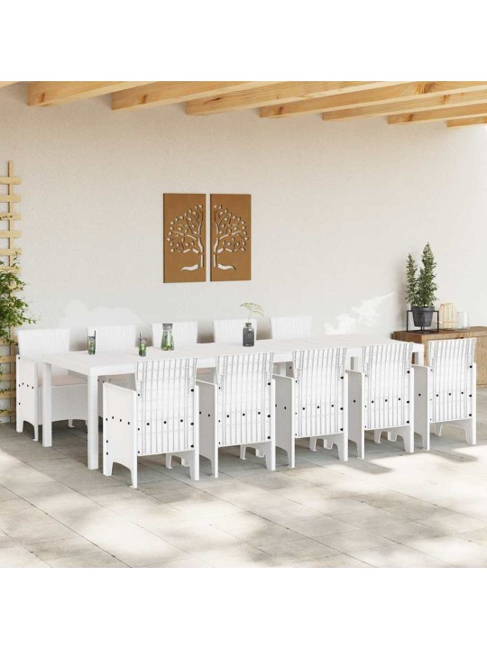 Dārza ēdamgalds 11 pcs balta un taupe sintētiskais ratans