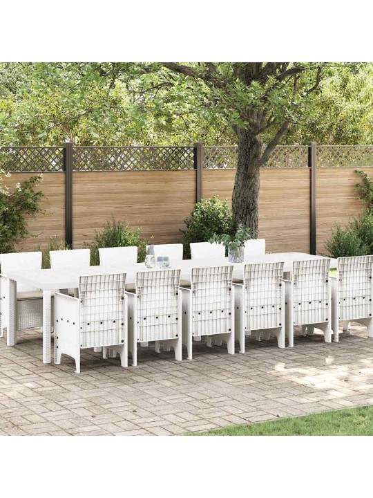 Dārza ēdamgalds 13 pcs balts polt rattan