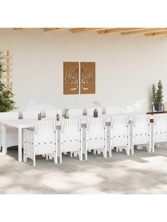 Dārza ēdamgalds 13 pcs balts polt rattan