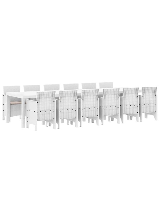 Dārza ēdamgalds 13 pcs balts polt rattan