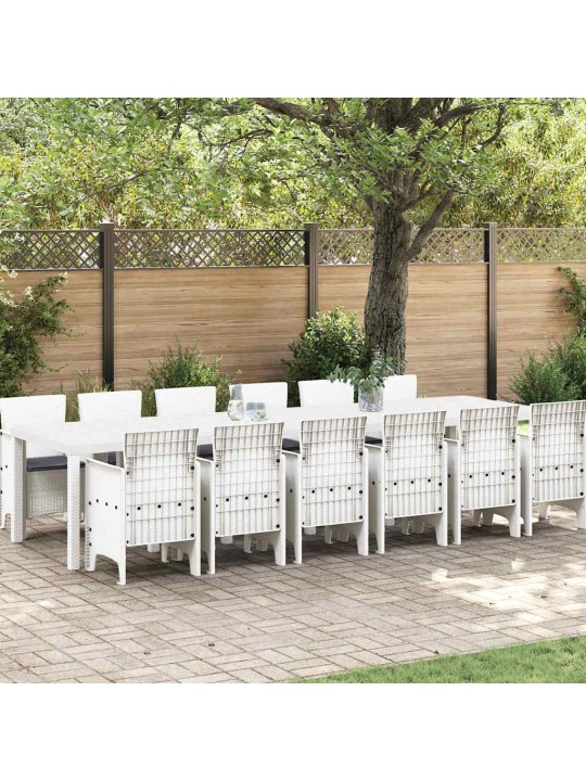 Dārza ēdamgalds 13 pcs balts polt rattan