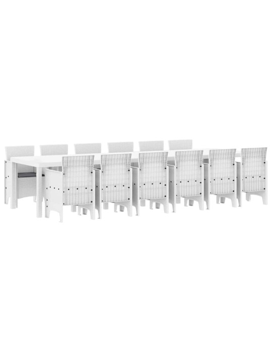 Dārza ēdamgalds 13 pcs balts polt rattan