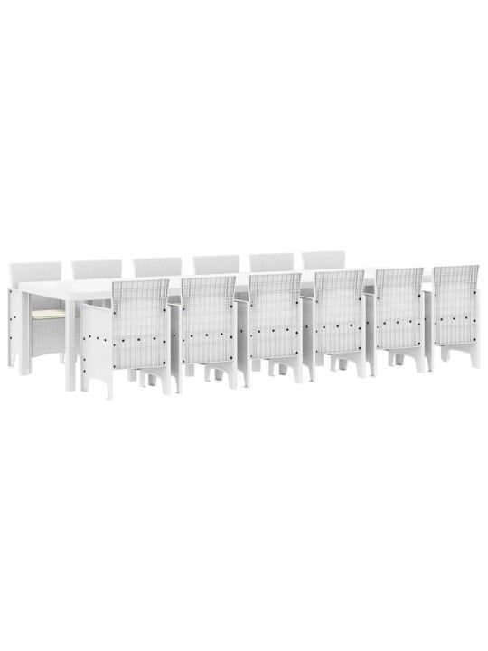 Dārza ēdamgalds 13 pcs balts polt rattan