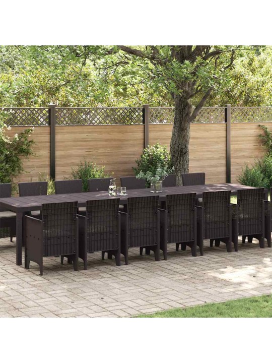Dārza ēdamgalds 15 pcs brūna polt rattan