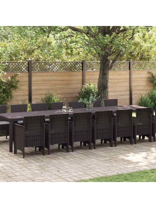 Dārza ēdamgalds 15 pcs brūna polt rattan