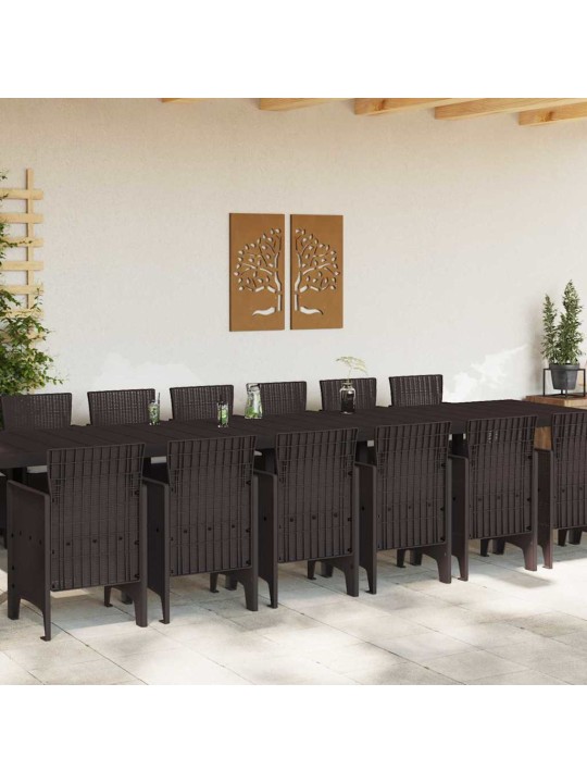 Dārza ēdamgalds 15 pcs brūna polt rattan