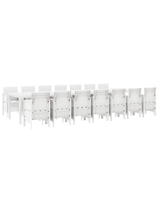 Dārza ēdamgalds 15 pcs balts polt rattan