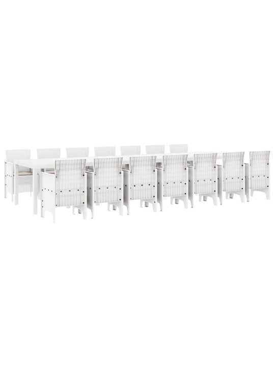 Dārza ēdamgalds 15 pcs balts polt rattan