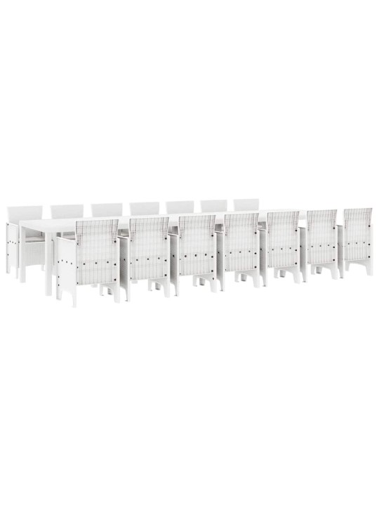 Dārza ēdamgalds 15 pcs balts polt rattan