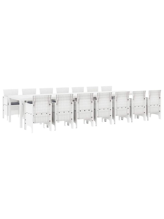 Dārza ēdamgalds 15 pcs balts polt rattan